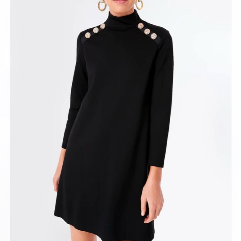 Tuckernuck Elegant Black Dress with Gold Button Accents